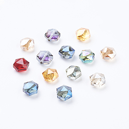 Honeyhandy Mixed Electroplate Faceted Hexagon Glass Beads, Half Plated, 11x12x7mm, Hole: 1mm