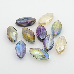 Honeyhandy Faceted Electroplate Crystal Glass Horse Eye Beads, Color Plated, Mixed Color, 25x12x8mm, Hole: 1mm