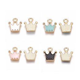 Alloy Charms, with Enamel, Crown, Light Gold, Mixed Color, 11.5x10.5x2mm, Hole: 1.5mm