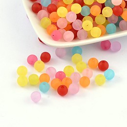 Honeyhandy 8mm Mixed Transparent Round Frosted Acrylic Ball Bead, Hole: 2mm