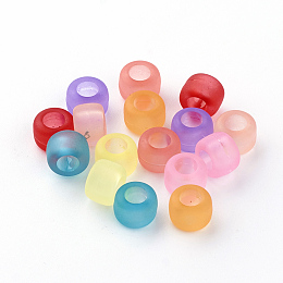 Honeyhandy Transparent European Acrylic Beads, Frosted, Column, Mixed Color, 8x6mm, Hole: 4mm