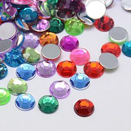 Honeyhandy Faceted Half Round/Dome Acrylic Rhinestone Flat Back Cabochons, Mixed Color, 12x3.6mm