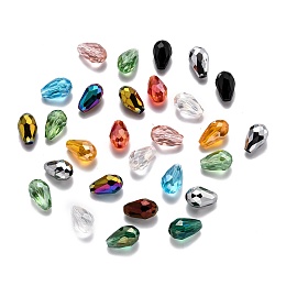 Honeyhandy Mixed Style Glass Beads, Faceted, Teardrop, Mixed Color, 12x8mm, Hole: 1.6mm, about 100pcs/bag