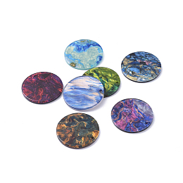 Honeyhandy Cellulose Acetate(Resin) Pendants, Flat Round, Mixed Color, 27.5x2.5mm, Hole: 1.6mm