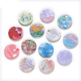 Honeyhandy Cellulose Acetate(Resin) Pendants, Flat Round, Mixed Color, 17x3mm, Hole: 1.2mm