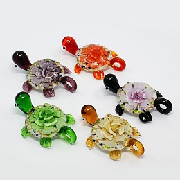 Honeyhandy Handmade Inner Flower Gold Sand Lampwork Pendants, Tortoise, Mixed Color, 56x36x9mm, Hole: 7mm