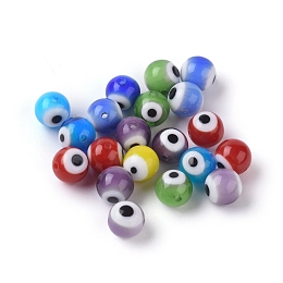 Honeyhandy Handmade Evil Eye Lampwork Round Beads, Mixed Color, 8mm, Hole: 1mm