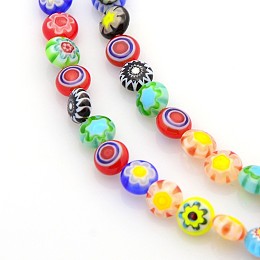 Honeyhandy Handmade Millefiori Glass Bead Strands, Flat Disc, Mixed Color, 6x3~4mm, Hole: 1mm, about 66pcs/strand, 15 inch