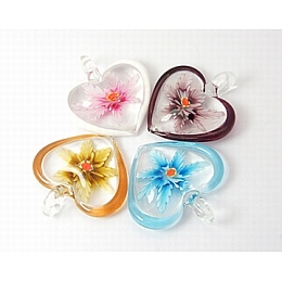 Honeyhandy Handmade Lampwork Pendants, Heart, Mixed Color, 43x44x11.5mm, Hole: 6mm