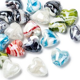 Honeyhandy Handmade Lampwork Beads, Pearlized, Heart, Mixed Color, 20x20x13mm, Hole: 2mm