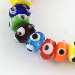 Honeyhandy Rondelle Evil Eye Lampwork Bead Strands, Mixed Color, 9~11x5~6mm, Hole: 2mm, about 50pcs/strand, 11 inch