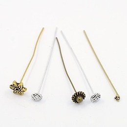Honeyhandy Alloy Pins, Mixed Style, Mixed Color, 53~58mm, Pin Head: 3.5~6x3.5~6mm, Pin: 1mm