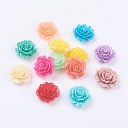 Honeyhandy Mixed Color Flower Resin Cabochons, 18~20x9mm