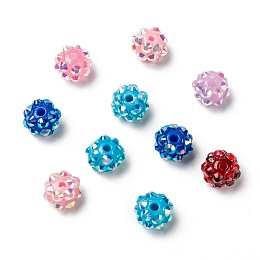 Chunky Resin Rhinestone Beads, Resin Round Beads, Mixed Color, 10mm, Hole: 1.5mm