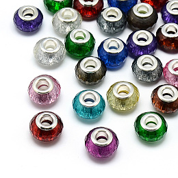 50 Random Glass European Beads Faceted Rondelle No Metal Large Hole Charms 13mm 