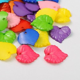 Honeyhandy Mixed Color Acrylic Leaf Pendants for Chunky Necklace Jewelry, Size: about 16mm in diameter, 2mm thick, hole: 1mm