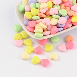 Honeyhandy Opaque Acrylic Beads, Heart, Mixed Color, 11x12x5mm, Hole: 2mm