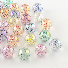 Arricraft Round AB Color Transparent Acrylic Beads, with Colorful Glitter Powder, Mixed Color, 10mm, Hole: 2mm