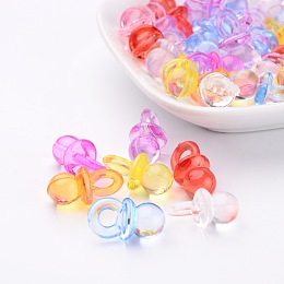 Honeyhandy Mixed Color Transparent Acrylic Baby Pacifier Pendants, 20x10x10mm, Hole: 5mm