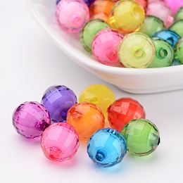 Honeyhandy Mixed Color Transparent Acrylic  Faceted Round Beads, Bead in Bead, 12mm, Hole: 2mm