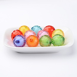 Honeyhandy Mixed Color Chunky Bubblegum Beads, Transparent Acrylic Faceted Round Beads, Bead in Bead, 20mm, Hole: 2mm