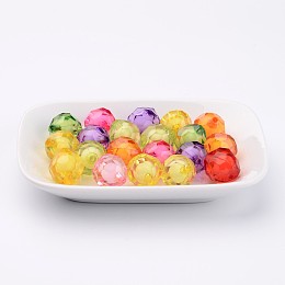 Honeyhandy Transparent Acrylic Beads, Bead in Bead, Faceted, Round, Mixed Color, 15mm, Hole: 2mm