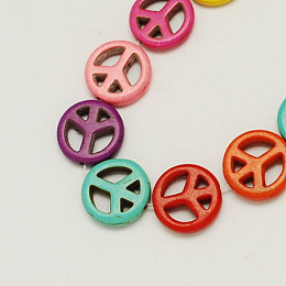 Honeyhandy Synthetical Turquoise Beads Strands, Dyed, Peace Sign, Mixed Color, 15x4mm, Hole: 1.5mm, about 23pcs/strand