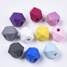 Honeyhandy Spray Painted Natural Wooden Beads, Polygon, Mixed Color, 12x12x12mm, Hole: 3mm