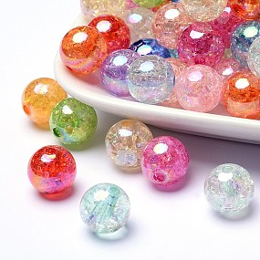 Honeyhandy Transparent Crackle Acrylic Beads, AB Color, Round, Mixed Color, 8mm, Hole: 2.5mm