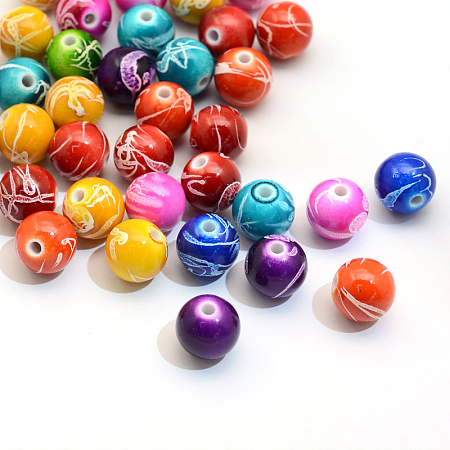 Arricraft Spray Painted Drawbench Acrylic Round Beads, Mixed Color, 12mm, Hole: 2mm, about 500pcs/500g