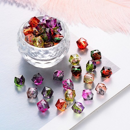 Arricraft Two Tone Transparent Spray Painted Acrylic Beads, Polygon, Mixed Color, 13x13x12mm, Hole: 2mm, about 390pcs/500g