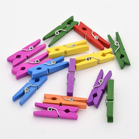 ARRICRAFT 100pcs Wooden Clothespins Craft Pegs Clips Photo Paper Peg Pin Handcraft Clips Dyed Mixed Color 30x11x5mm