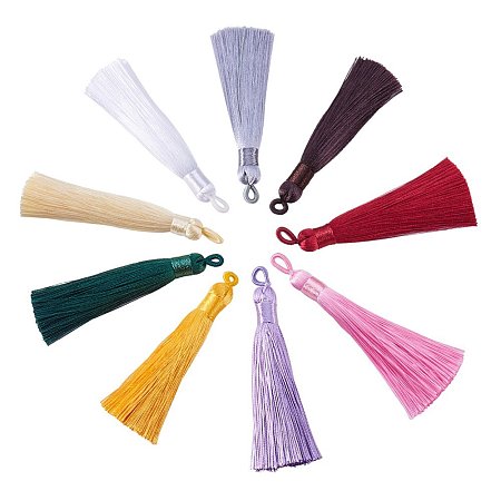 NBEADS 20 Pcs Polyester Tassel Pendant Decoration, Mixed Color, 87~89x8.5~9mm, Hole: 4x6mm
