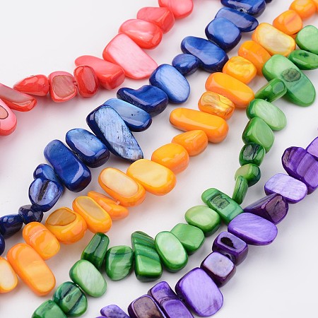 Natural Shell Bead Strands, Dyed, Nuggets, Mixed Color, 7~22x6~9x4~6mm, Hole: 1mm, about 52pcs/strand, 15.2 inch