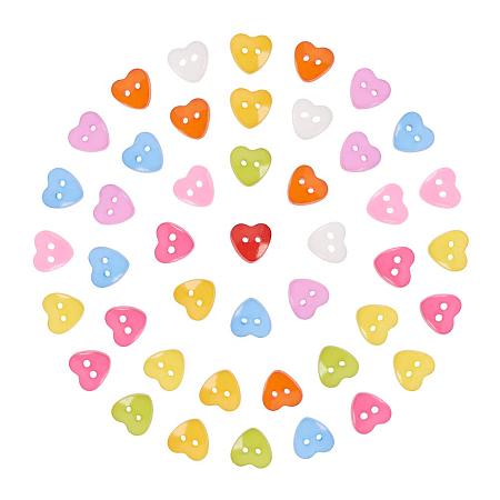 NBEADS 1000 Pcs Acrylic Heart Buttons, Plastic Sewing Buttons for Costume Design, 2-Hole, Dyed, Mixed Color, 12x12x3mm, Hole: 1mm