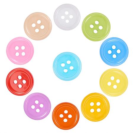 NBEADS 400 Pcs Acrylic Sewing Buttons, Plastic Shirt Buttons for Costume Design, 4-Hole, Dyed, Flat Round, Mixed Color, 17x2mm, Hole: 1mm