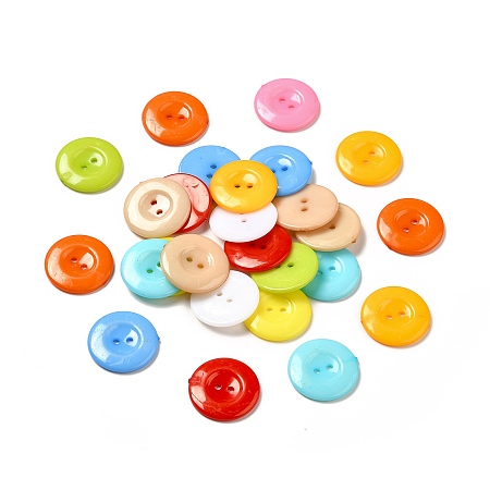 Honeyhandy Acrylic Sewing Buttons for Costume Design, Plastic Shirt Buttons, 2-Hole, Dyed, Flat Round, Mixed Color, 25x3mm, Hole: 2mm