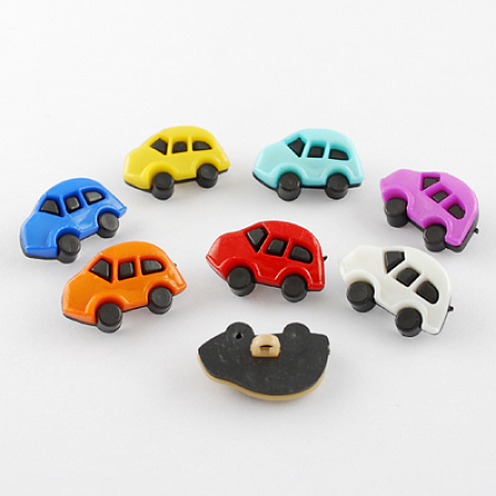 Honeyhandy Acrylic Shank Buttons, 1-Hole, Dyed, Car, Mixed Color, 16x25x8mm, Hole: 3mm