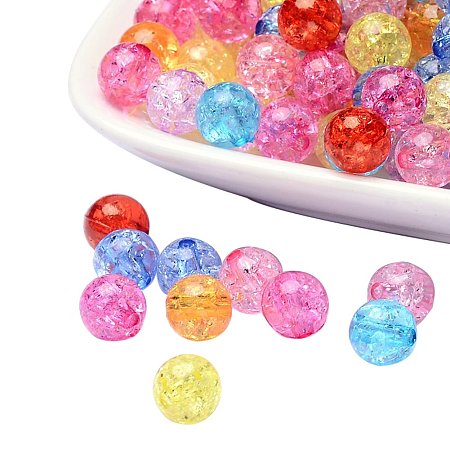 NBEADS Transparent Crackle Acrylic Beads, Round, Mixed Color, 10mm, Hole: 2mm; about 938pcs/500g