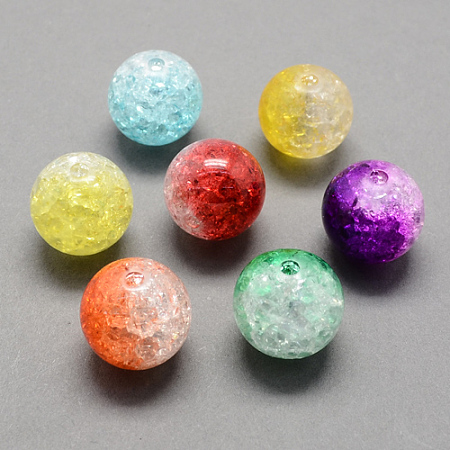 Arricraft Two Tone Transparent Crackle Acrylic Beads, Half Spray Painted, Round, Mixed Color, 10mm, Hole: 2mm, about 938pcs/500g