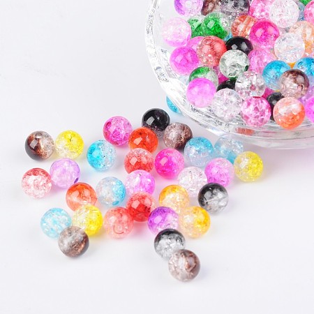 Arricraft Two Tone Transparent Crackle Acrylic Beads, Half Spray Painted, Round, Mixed Color, 8mm, Hole: 2mm, about 1892pcs/500g