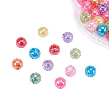 NBEADS Bubblegum AB Color Transparent Crackle Acrylic Round Beads, Mixed Color, 10mm, Hole: 2mm; About 930/500g