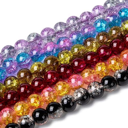 ARRICRAFT Spray Painted Crackle Glass Beads Strands, Round, Two Tone, Mixed Color, 12mm, Hole: 1.3~1.6mm, about 66pcs/strand, 31.4 inch