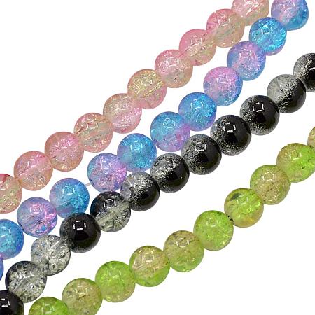 NBEADS 20 Strands(About 200pcs/strand) 4mm Random Mixed Color Tiny Two Tone Crackle Glass Beads Round Split Loose Beads for Making Bracelets Necklaces Earrings