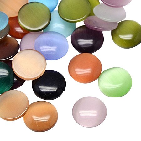 NBEADS 300 Pcs Cat Eye Cabochons, Half Round, Mixed Color, 12x3mm