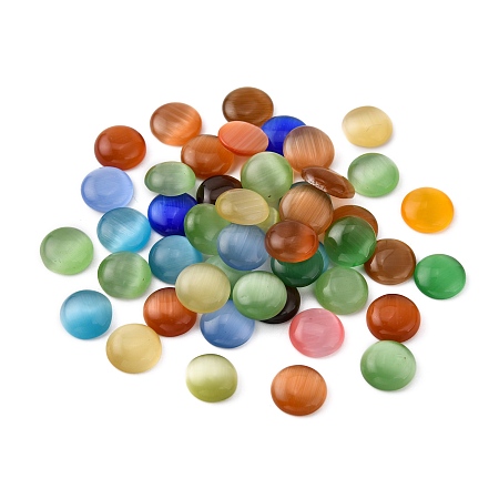 Honeyhandy Cat Eye Cabochons, Half Round, Mixed Color, 8x3mm