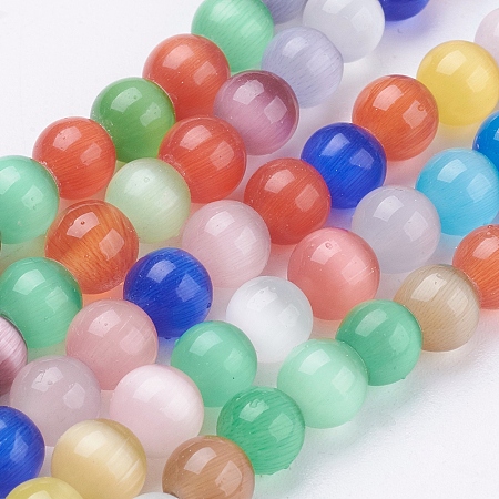 Arricraft Cat Eye Beads Strands, Round, Mixed Color, 6mm, Hole: 1mm, about 66pcs/strand, 14 inches
