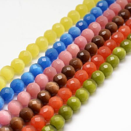 Arricraft Cat Eye Beads Strands, Faceted, Round, Mixed Color, 12mm, Hole: 1mm, about 30pcs/strand, 13.5 inches(34.2cm)