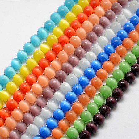 Arricraft Cat Eye Beads, Round, Mixed Color, 10mm, Hole: 0.8mm, about 39pcs/strand, 15 inches