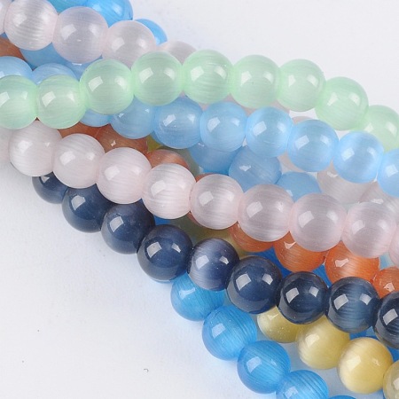 Arricraft Cat Eye Beads, Round, Mixed Color, 4mm, Hole: 0.8mm, about 93~95pcs/strand